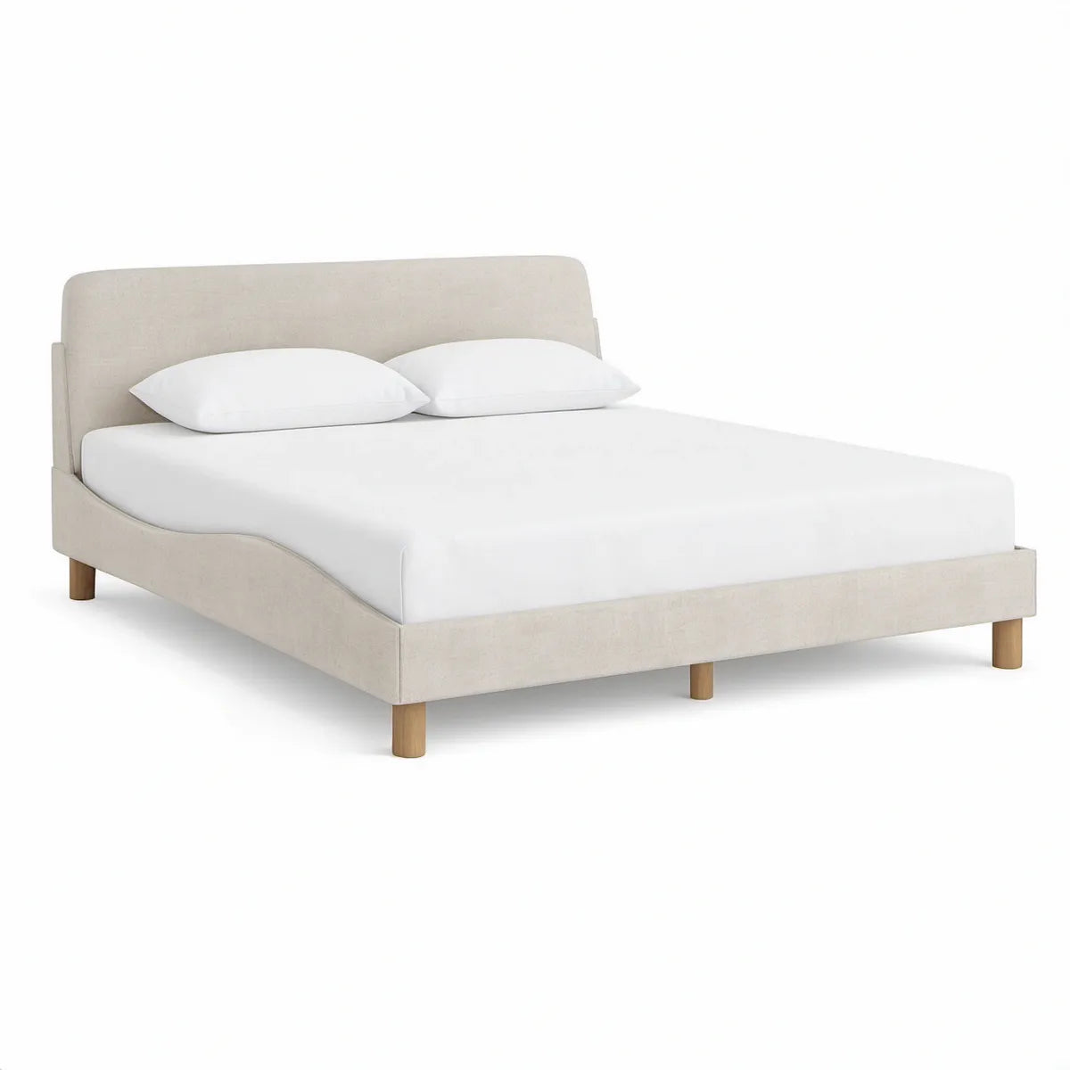 Gepolstertes Doppelbett 160 x 200 cm Beige/Naturholz