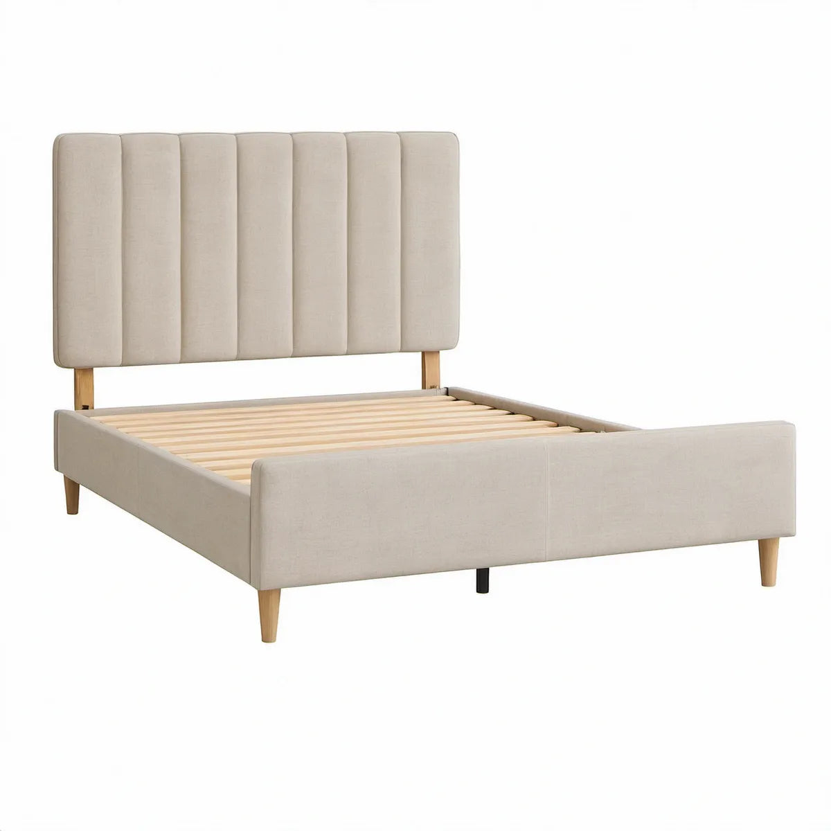 Gepolstertes Doppelbett 160 x 200 cm mit Lattenrost, Creme