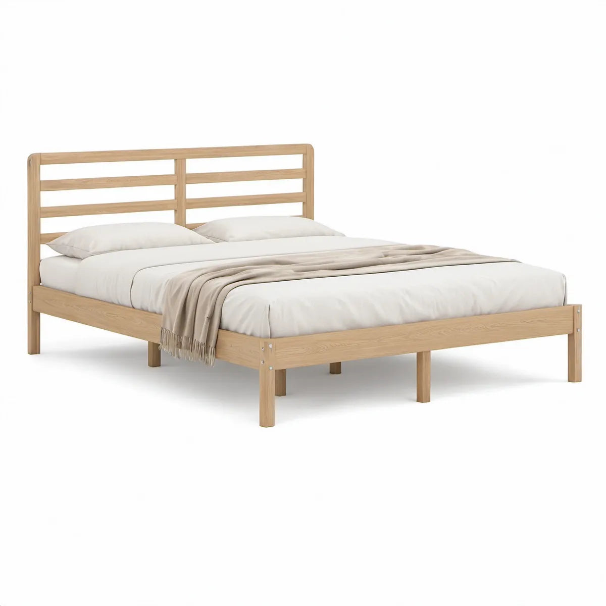 Doppelbett aus massivem Kiefernholz, Natur, 160 x 200 cm