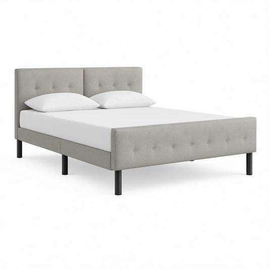 Gepolstertes Doppelbett 160 x 200 cm Grau/Schwarz mit Kopf- und Fussteil