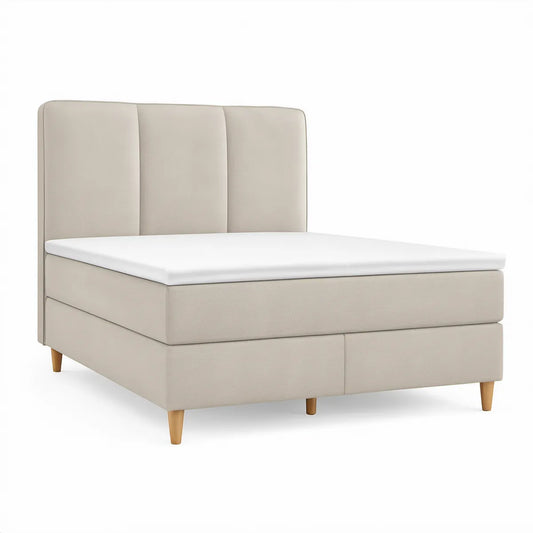 Boxspringbett 180 x 200 cm mit gepolstertem Kopfteil in Beige