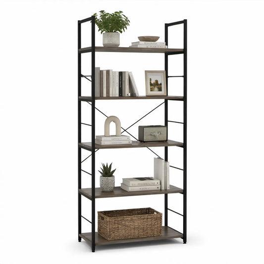 Bücherregal mit 6 Ablageflächen, 76 x 30 x 180 cm, Dunkelbraun/Schwarz