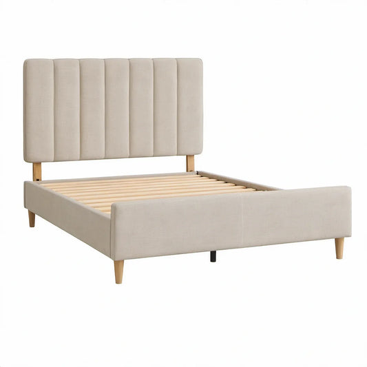 Gepolstertes Doppelbett 160 x 200 cm mit Lattenrost, Creme