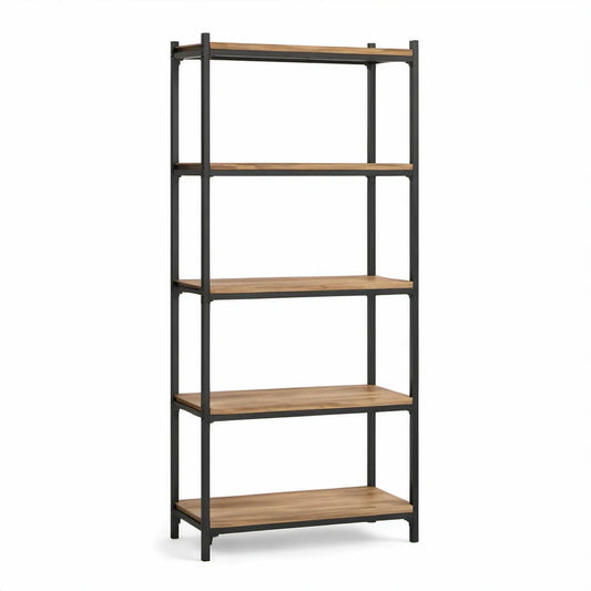 Standregal mit 5 Ablageflächen, 80 x 30 x 180 cm, Braun/Schwarz