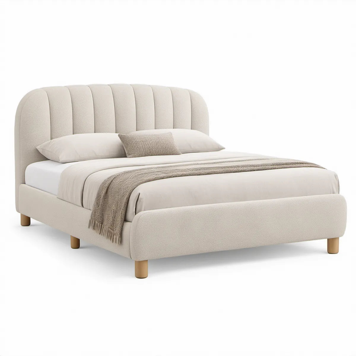 Gepolstertes Bett 160 x 200 cm mit abgerundetem Kopfteil, Creme
