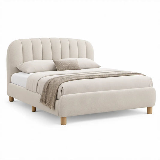 Gepolstertes Bett 160 x 200 cm mit abgerundetem Kopfteil, Creme
