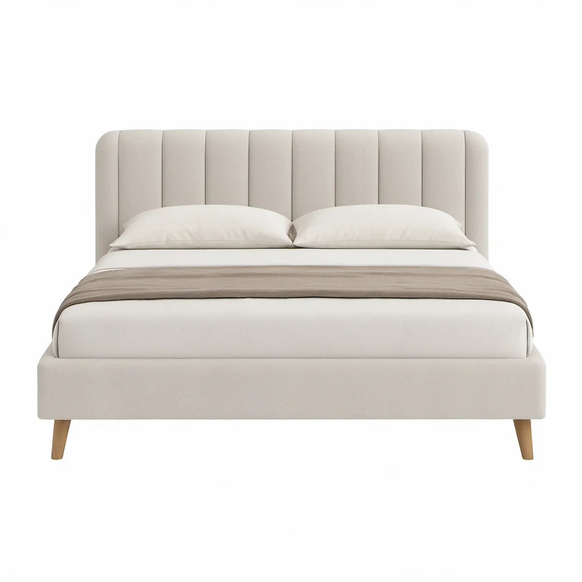 Gepolstertes Doppelbett 160 x 200 cm mit vertikal gestepptem Kopfteil, Beige
